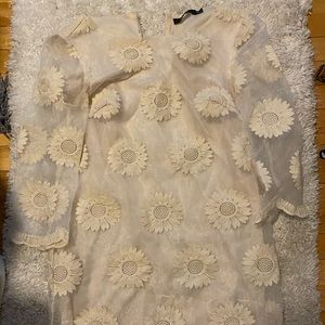 Cream colored Daisy embroidered shift dress